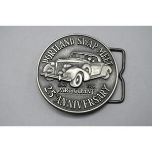 Portland Swap Meet  Belt Buckle 1989 25th Annual Participant Car Club OR Silver